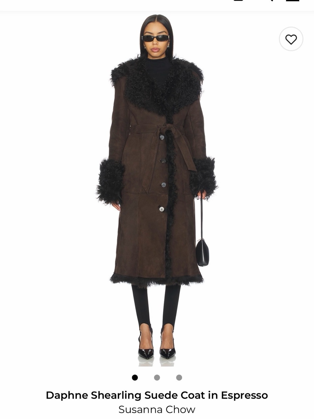 Susanna chow -Espresso Shearling-Trim Suede Coat